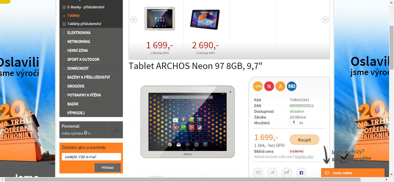 Archos tablet - 4x 1,4GHz, 1GB RAM, 9,7" 