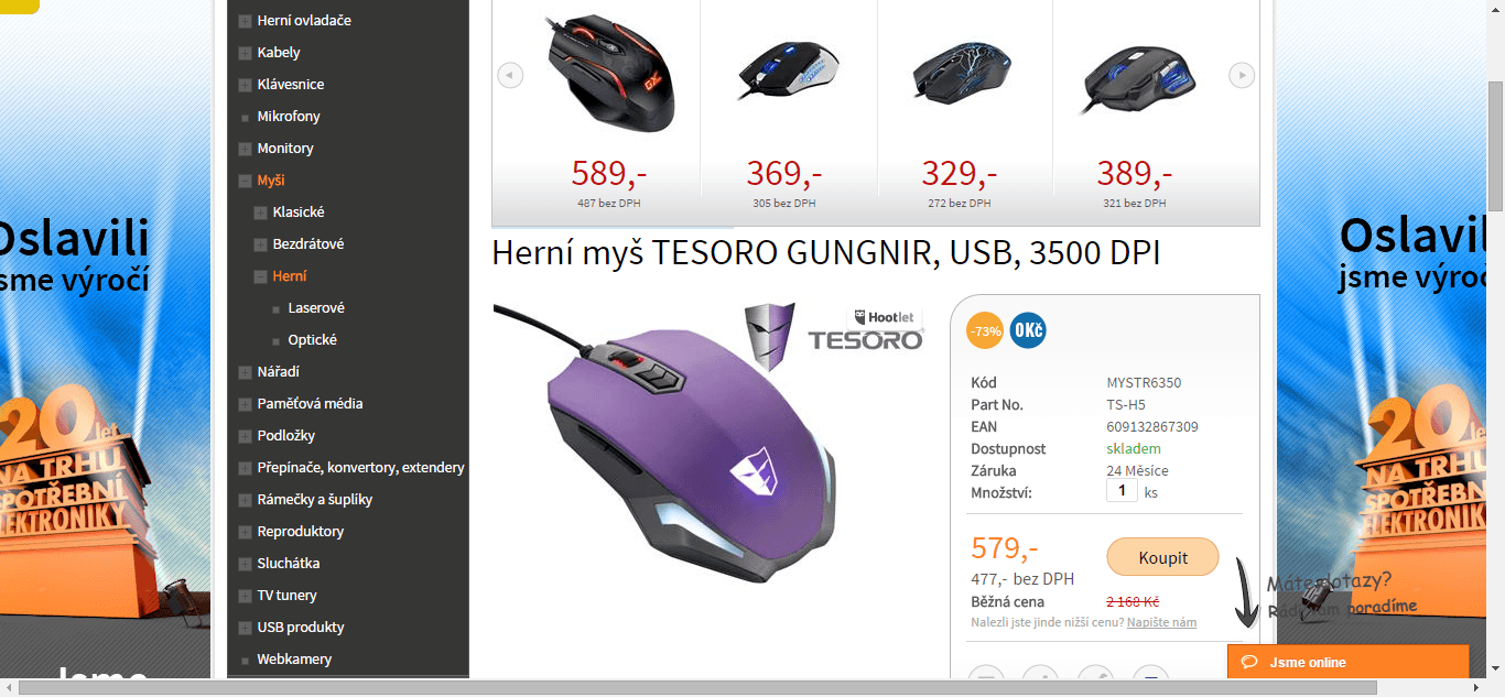 Herní myš Tesoro Gungnir - sleva 700 Kč
