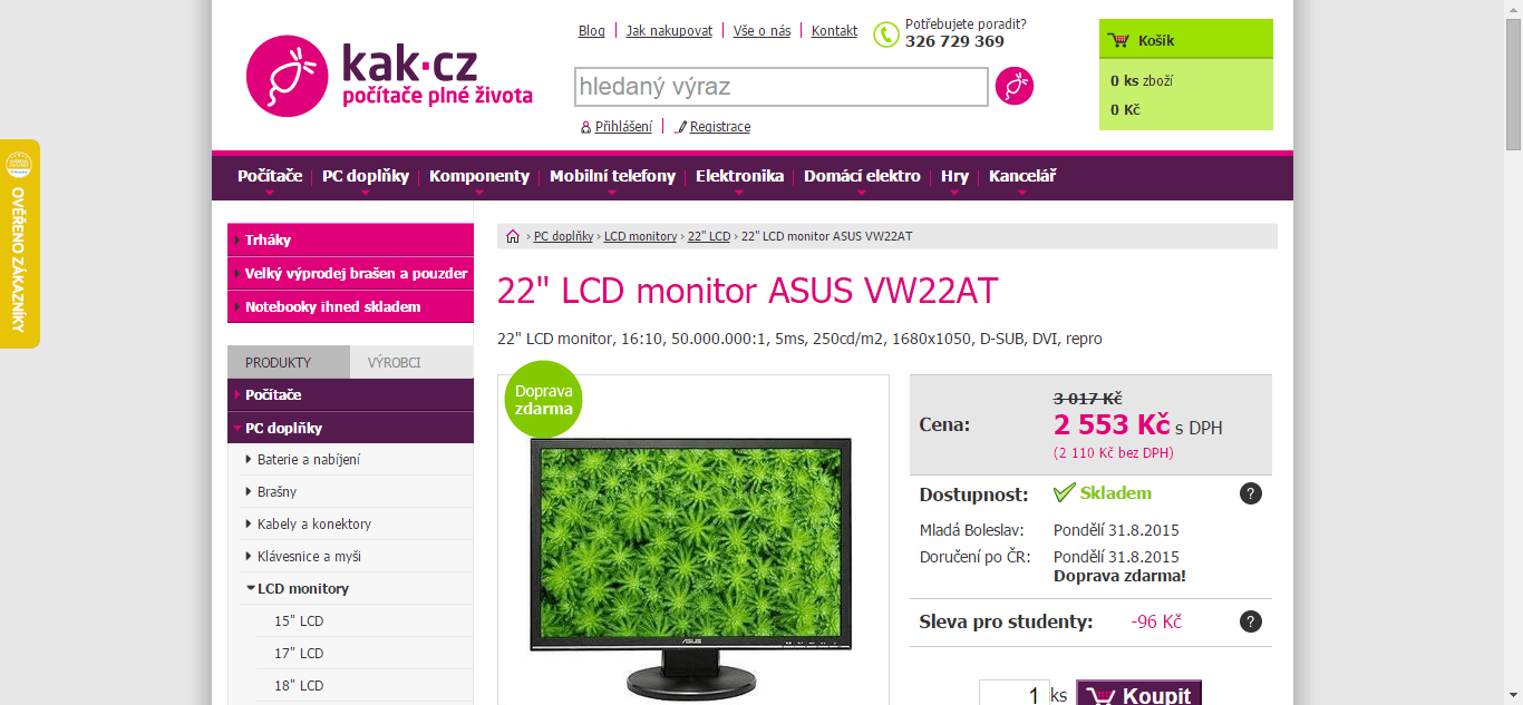 PC Monitor Asus 22" - sleva 1100 Kč