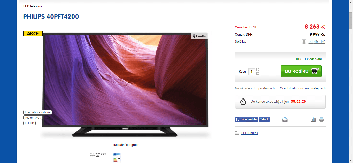 Full HD, LED, 102 cm, Philips - sleva 1500