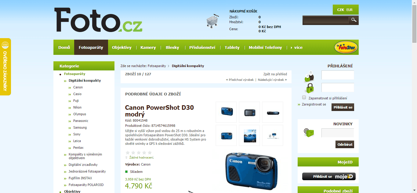 Canon PowerShot D30 - sleva 2200