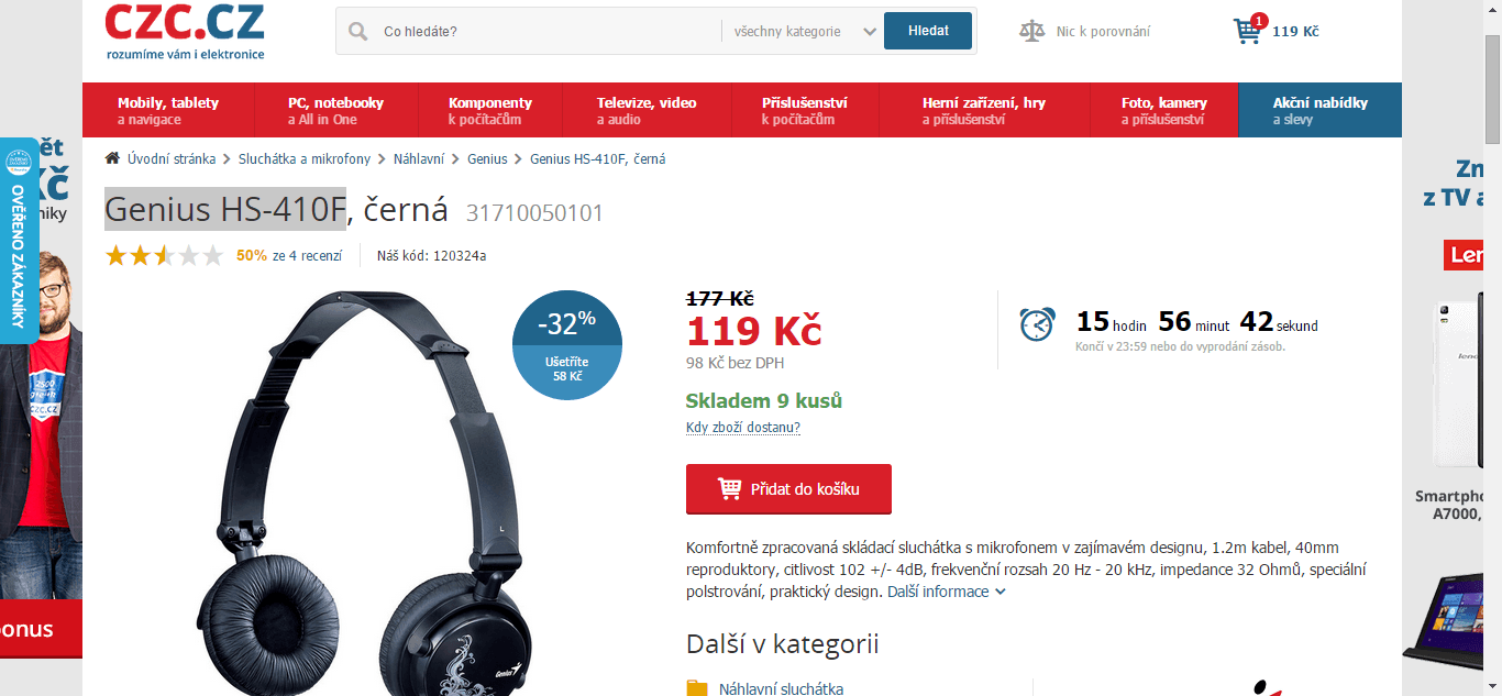 Sluchátka s mikrofonem Genius - sleva 35%