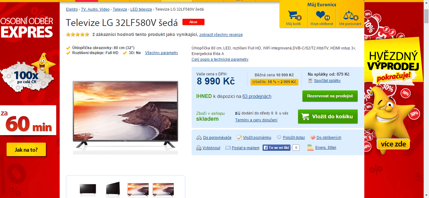 Full HD, LED, Smart, 80 cm, LG - sleva 1000