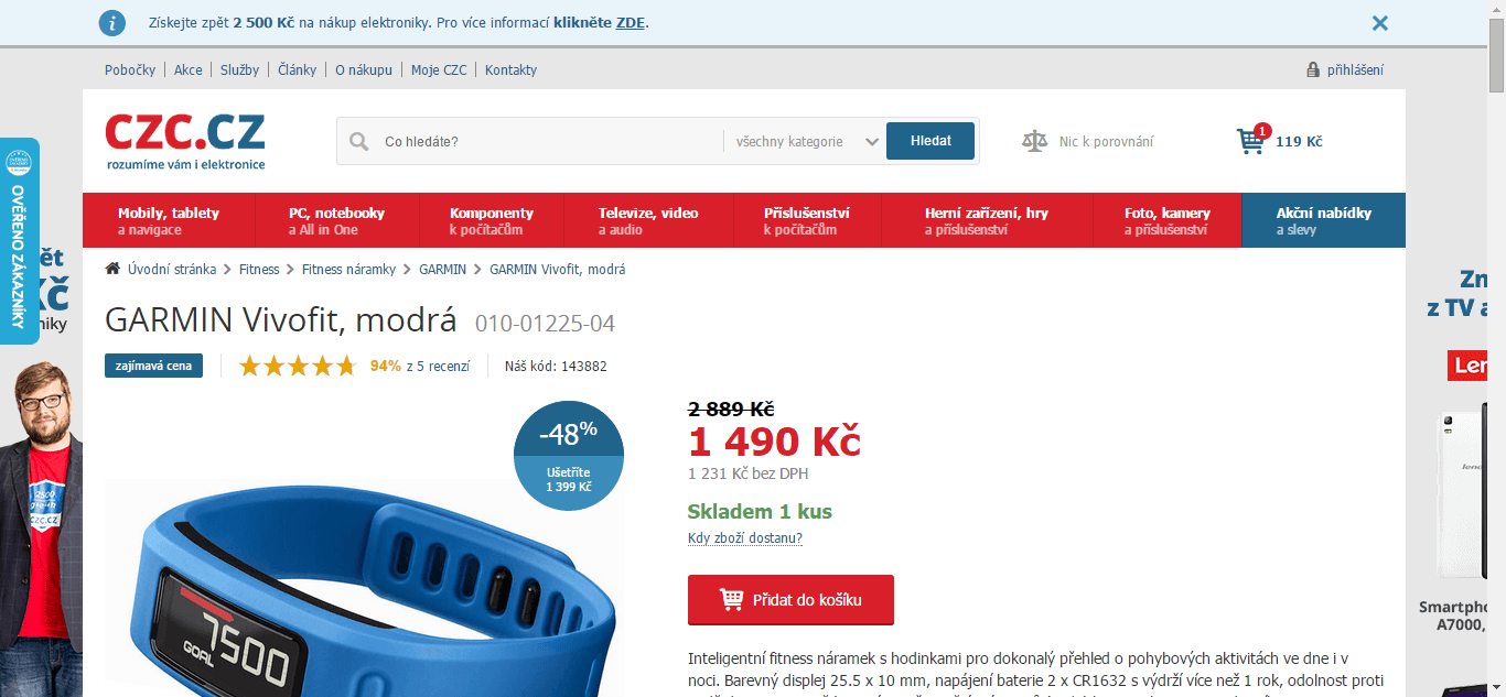 GARMIN Vivofit, chytrý náramek - sleva 25%