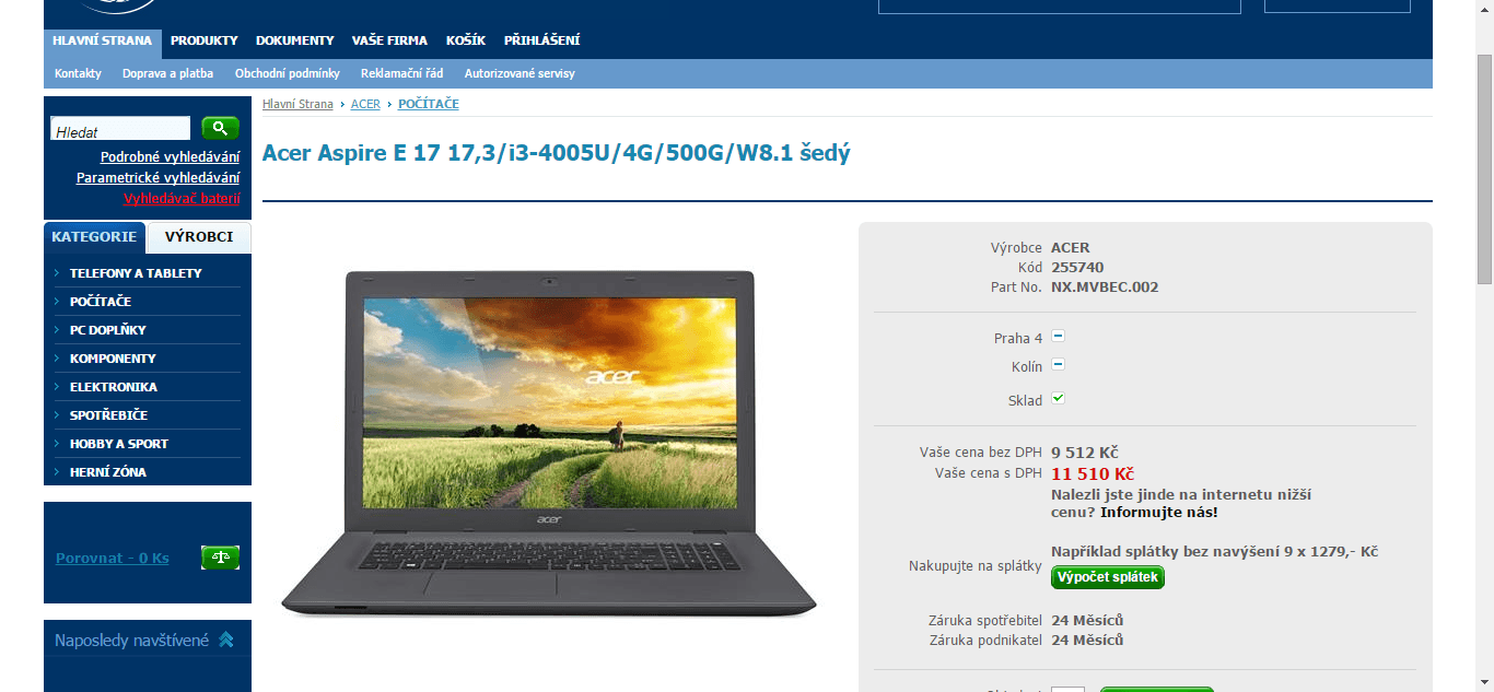 Acer E17, i3, 4 GB RAM, 500 GB, 17,3" - sleva 2000