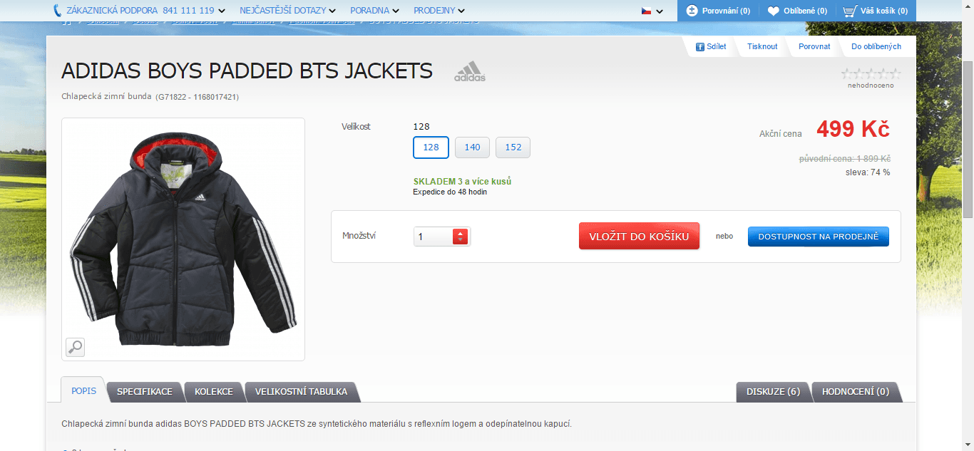 Dětská zimní bunda Adidas - sleva 1100 Kč (70%)