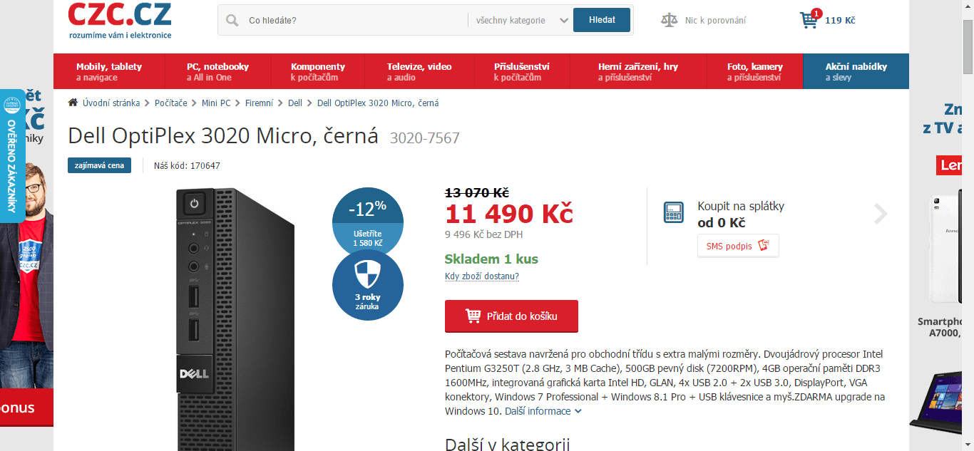 Dell mikro PC - i5, 4 GB RAM, 500GB - sleva 2700
