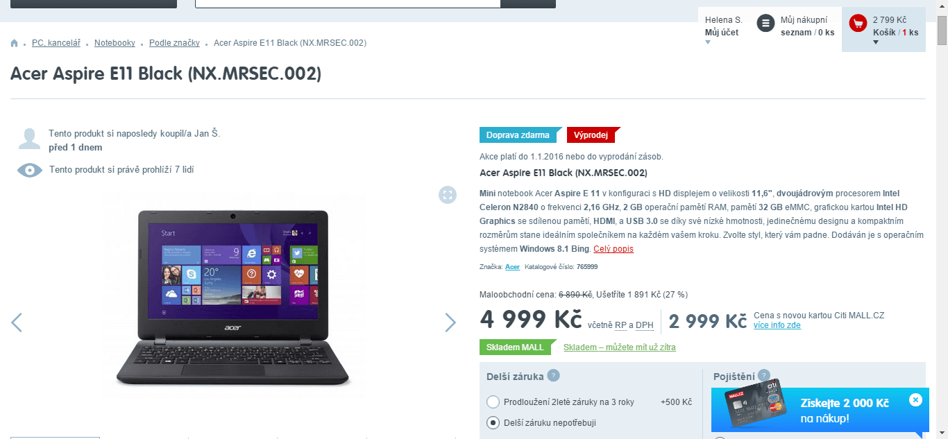 Acer, 11,6", až 2,58GHz, 2GB RAM - sleva 1000