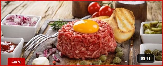 300g tatarský biftek a desatero topinek s česnekem