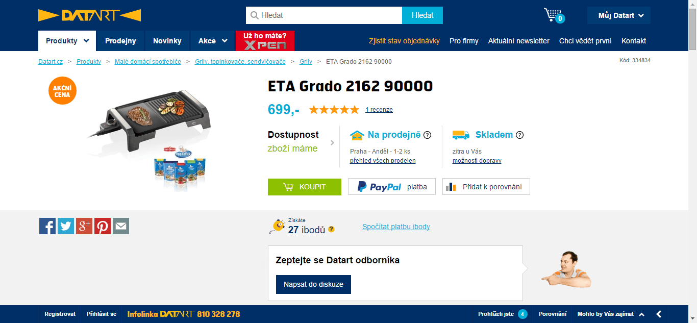 Stolní elektrický gril ETA - sleva 22%
