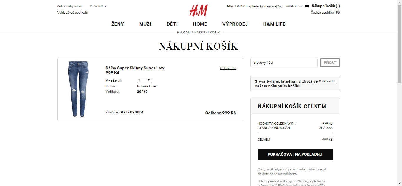 Doprava zdarma při koupi džínů na H&M