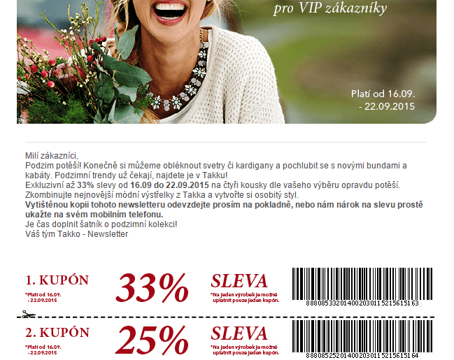Slevové kupony Takko - sleva 33% do 22.9.