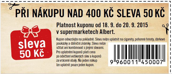 Albert supermarket - sleva 50 Kč z nákupu nad 400 