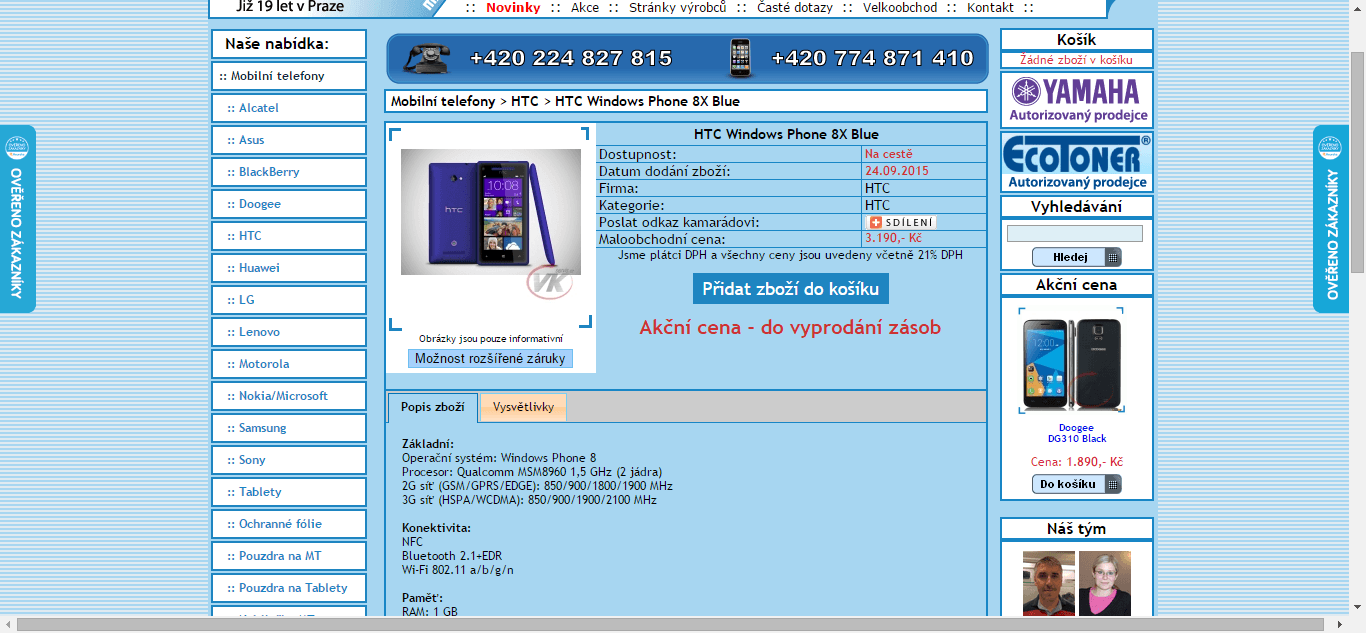 HTC 8X, 2x 1,5GHz, 1GB RAM, 4,3" - sleva 60%