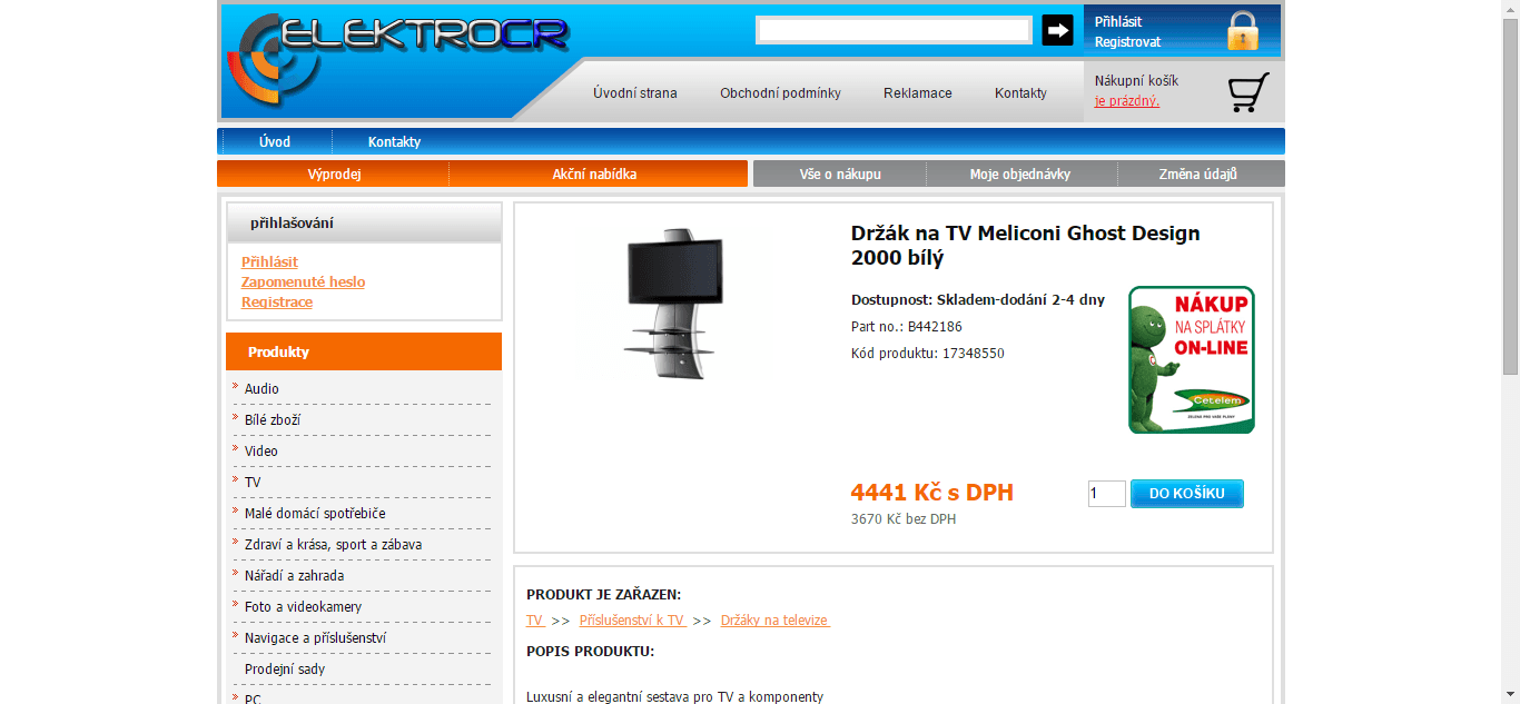 Designový držák na televize Meliconi - sleva 2450 
