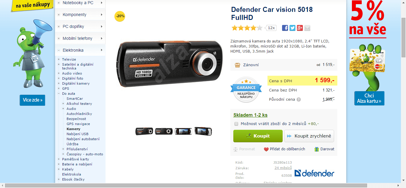 Kamera do auta Defender, full HD - sleva 20%