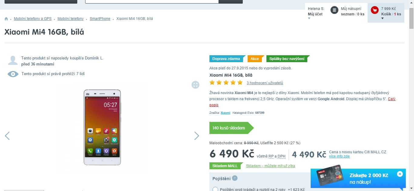Xiaomi Mi4, 4x 2,5GHz, 3GB RAM, 5"