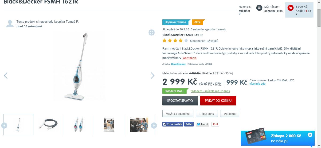 Parní mop + čistič Black a Decker 2v1