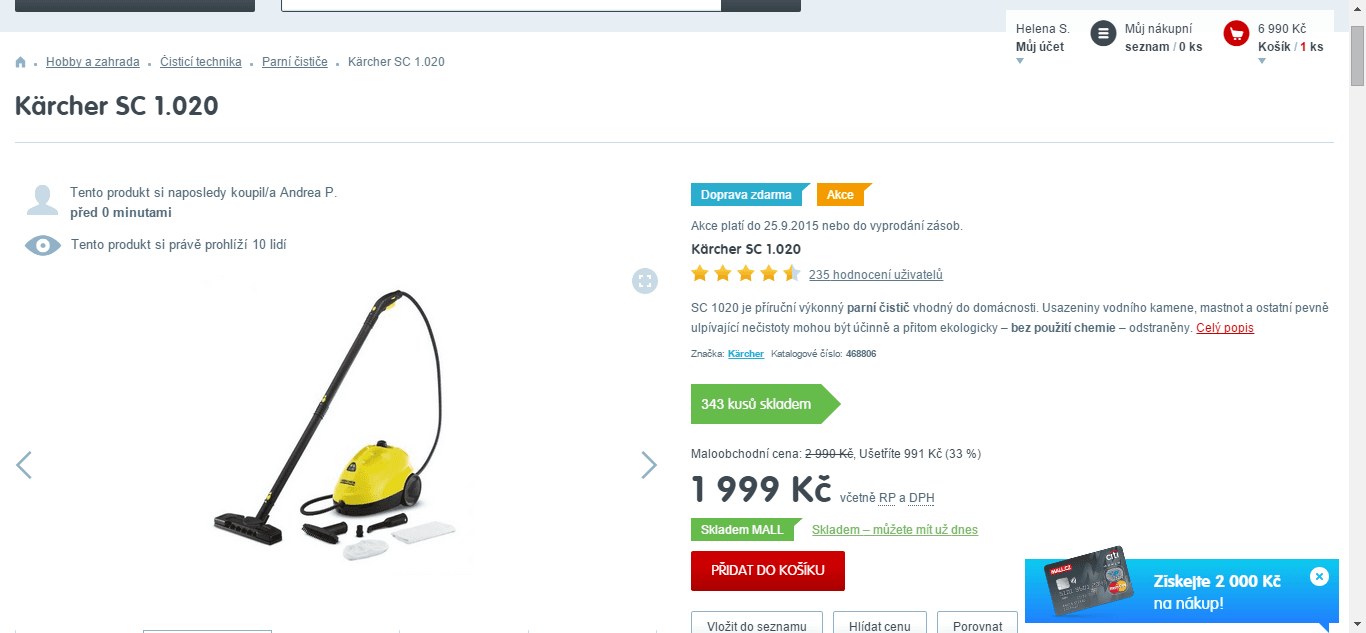 Parní čistič Kärcher SC 1020