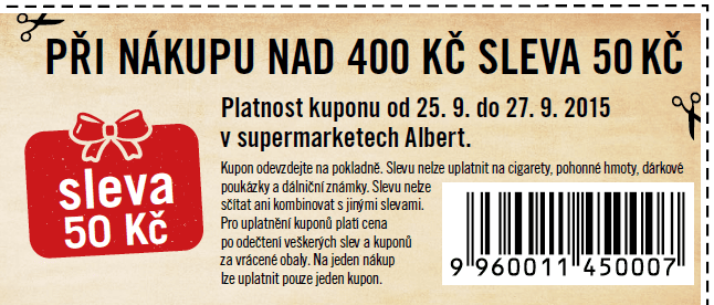 Sleva 50 Kč z nákupu nad 400 korun