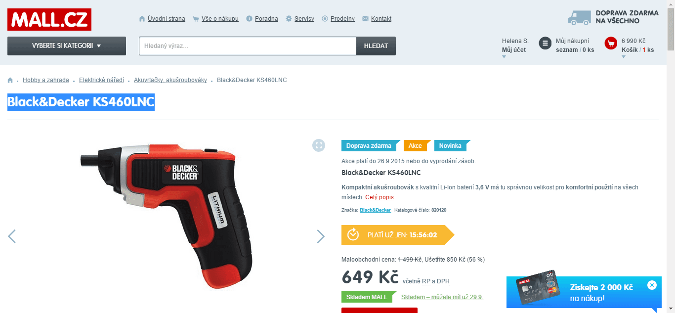 Akušroubovák Black&Decker - zpětný chod