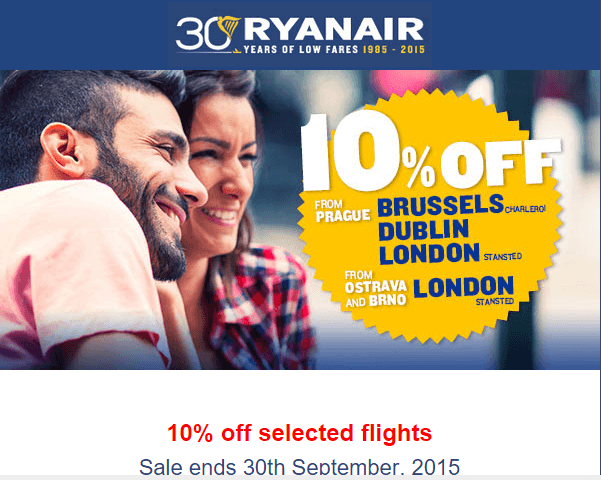 Ryanair - sleva 10% na všechny lety
