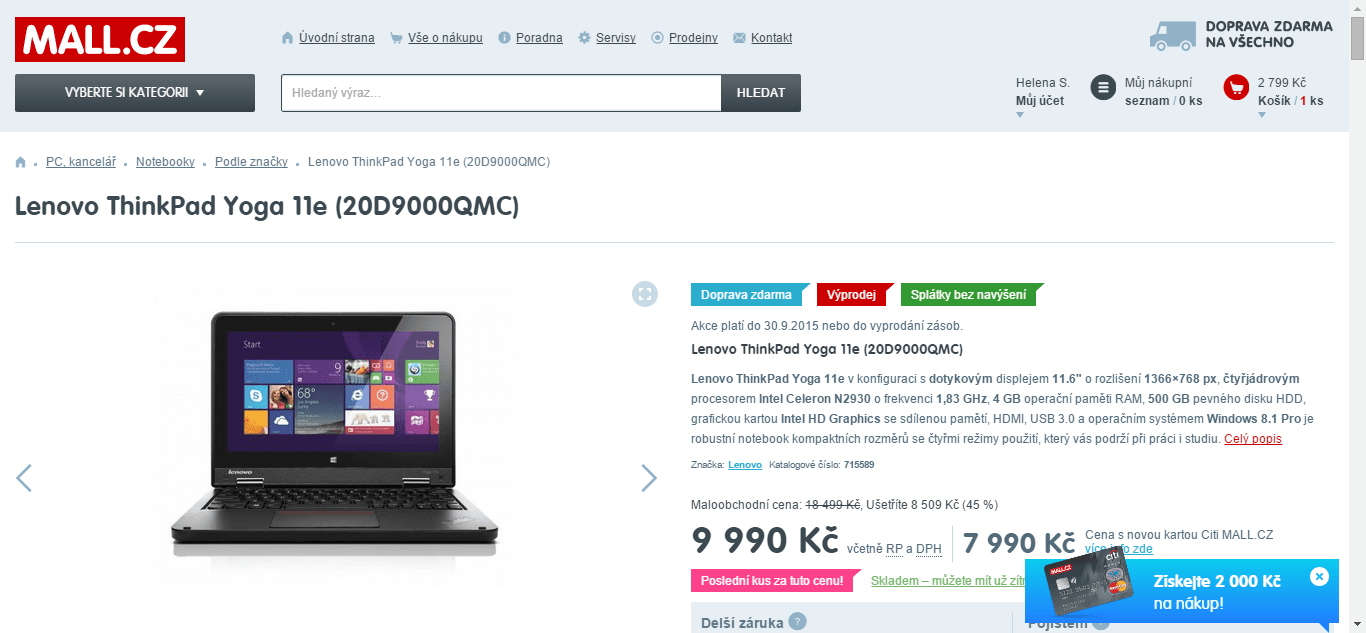Lenovo Yoga, 11,6", 2,16 GHz, 4 GB RAM