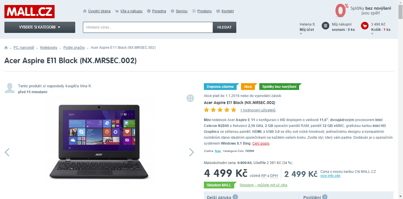 Acer, 11,6", až 2,58GHz, 2GB RAM 