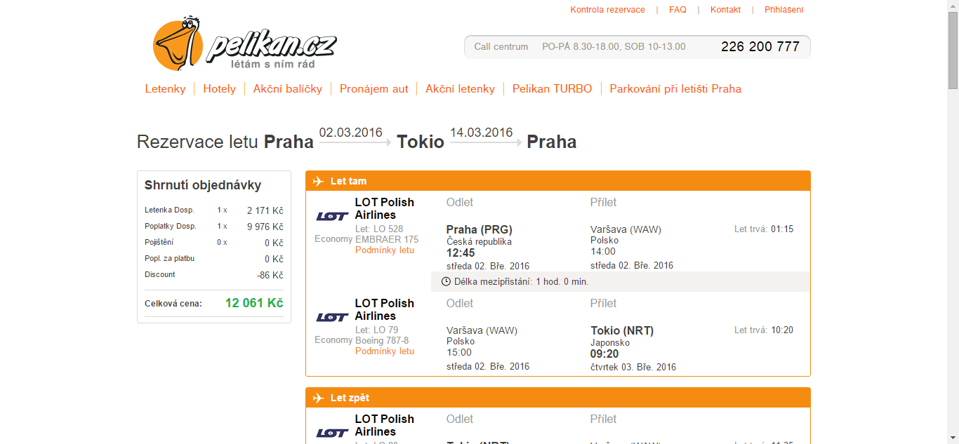 Zpáteční letenky Praha - Tokio