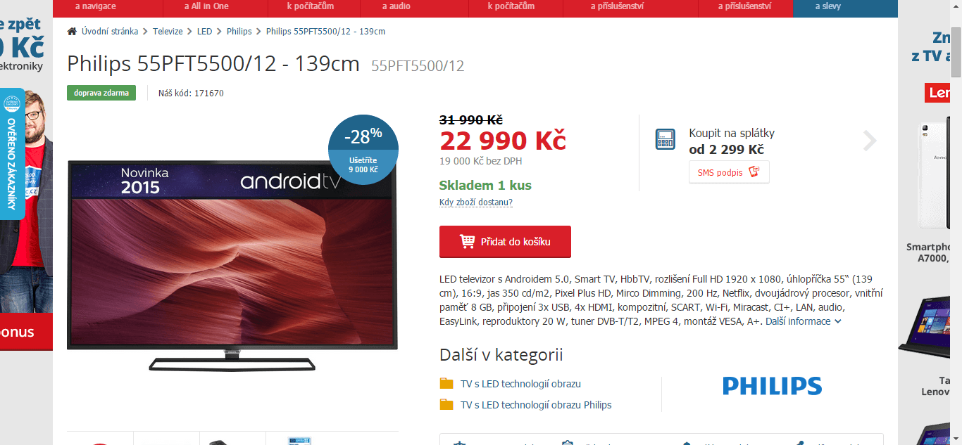 Full HD, LED, Smart, 139 cm, Philips