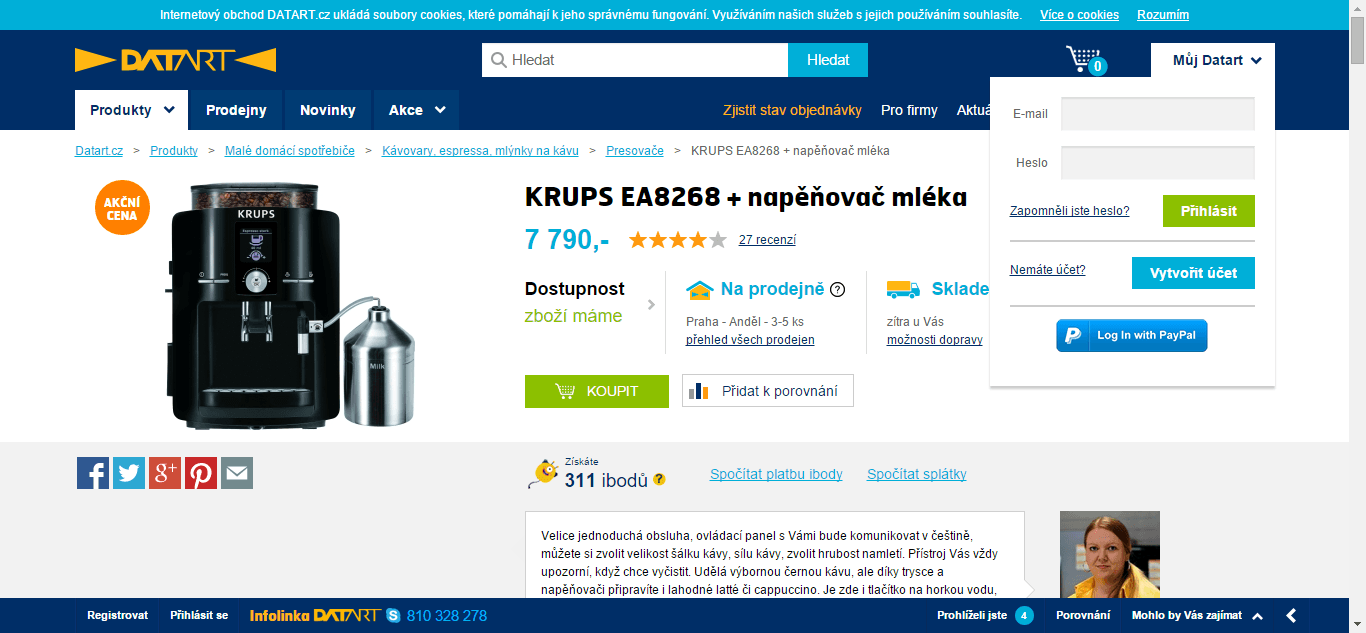 Espresso Krups EA 8268 + napěňovač mléka