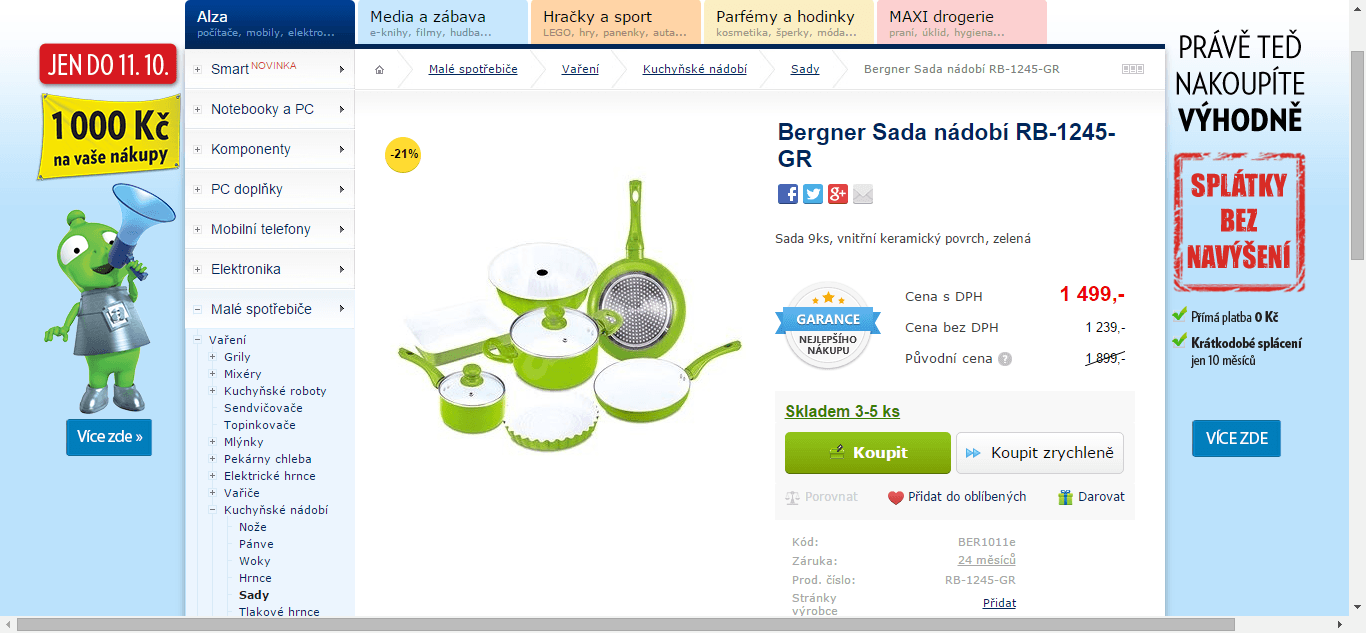 Bergner sada nádobí RB-1245-GR 9 ks