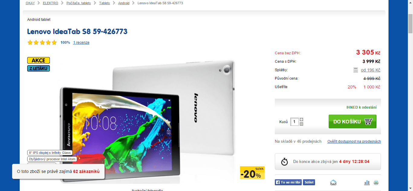 Tablet Lenovo Tab S8-50, 4x 1,86GHz, 2GB RAM, 8"