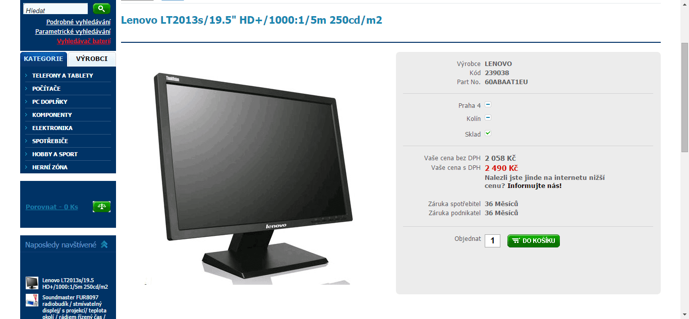 PC monitor Lenovo LT2013s - 19,5"