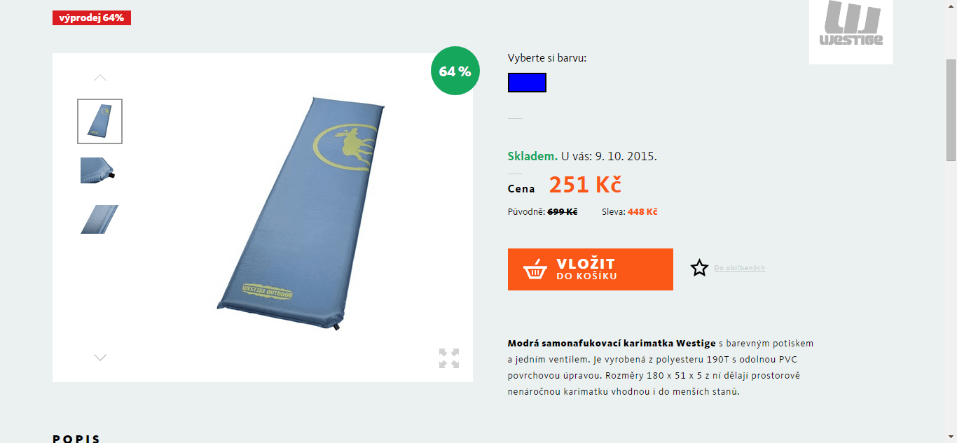 Samonafukovací karimatka Westige Lomo