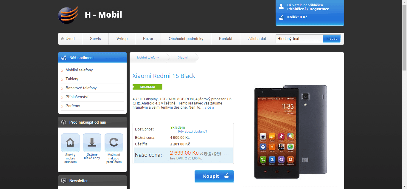 Xiaomi RedMI 1S, 4x 1,6GHz, 1 GB RAM