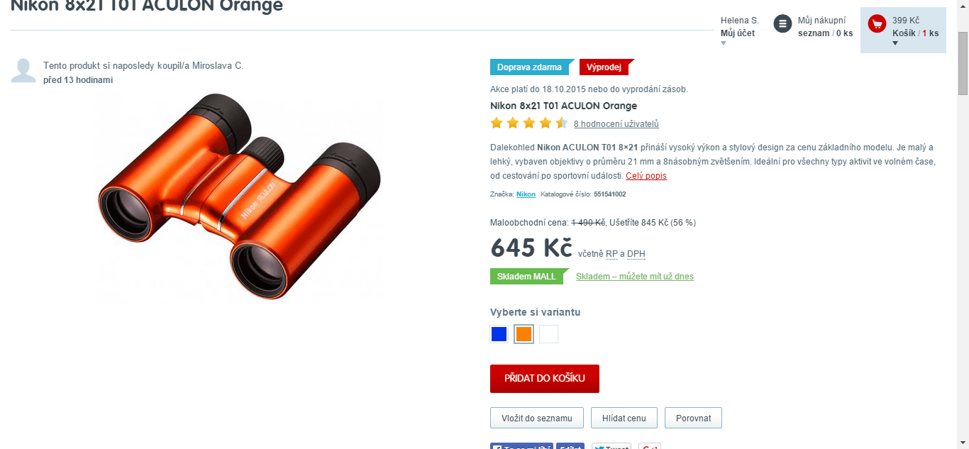 Dalekohled Nikon Aculon T01 8x21mm