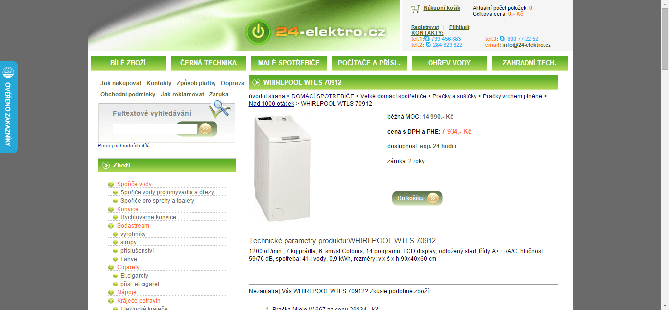 Pračka Whirlpool, 7kg, 1200 ot., A+++