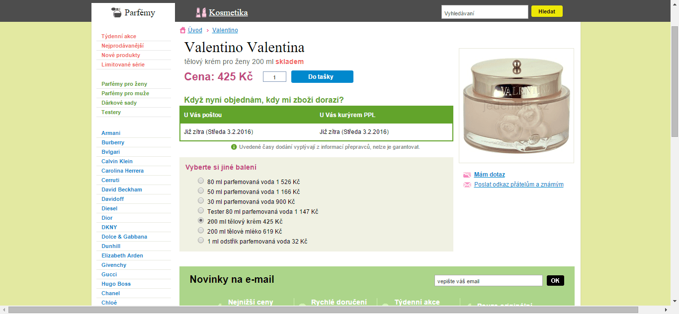 Valentino Valentina tělový krém 200 ml