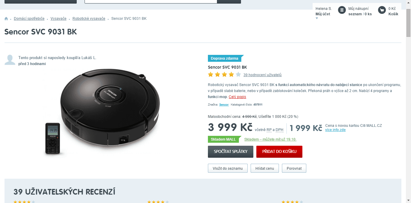 Robotický vysavač Sencor SVC 9031 BK