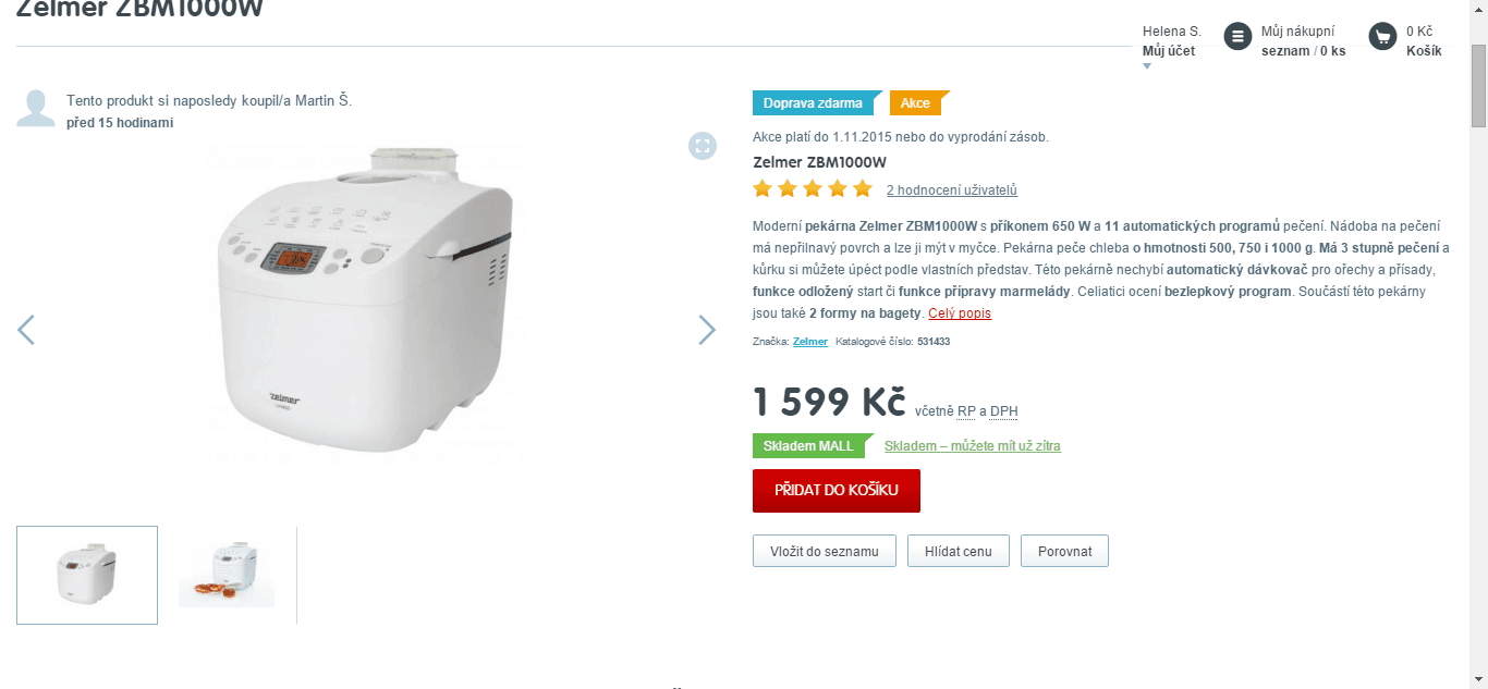 Pekárna Zelmer BM1000, 11 programů, 1 kg