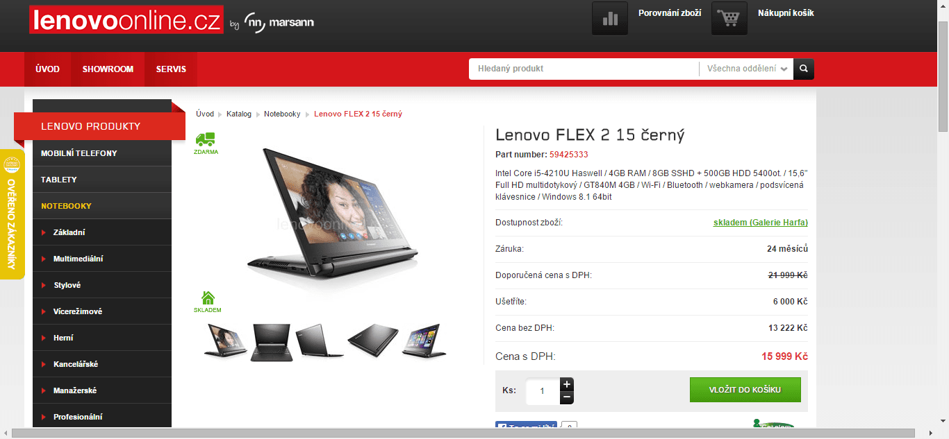 Lenovo Flex 2, i5, 4GB RAM, 4GB grafika, dotykový
