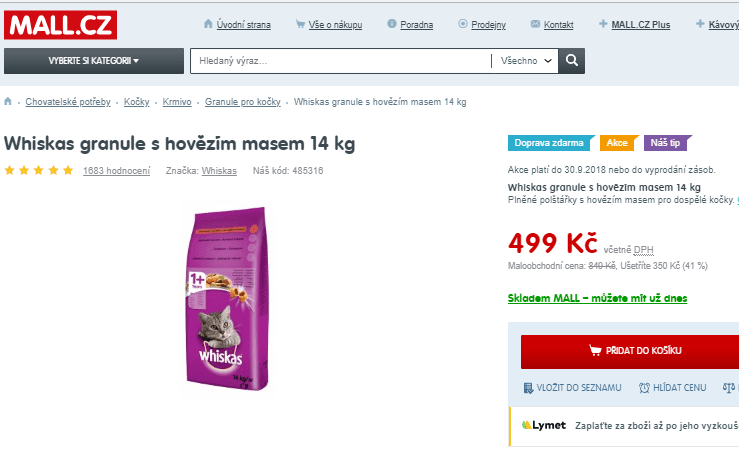 Whiskas hovězí 14 kg