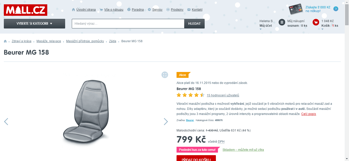 Masážní podložka do auta Beuer MG 158