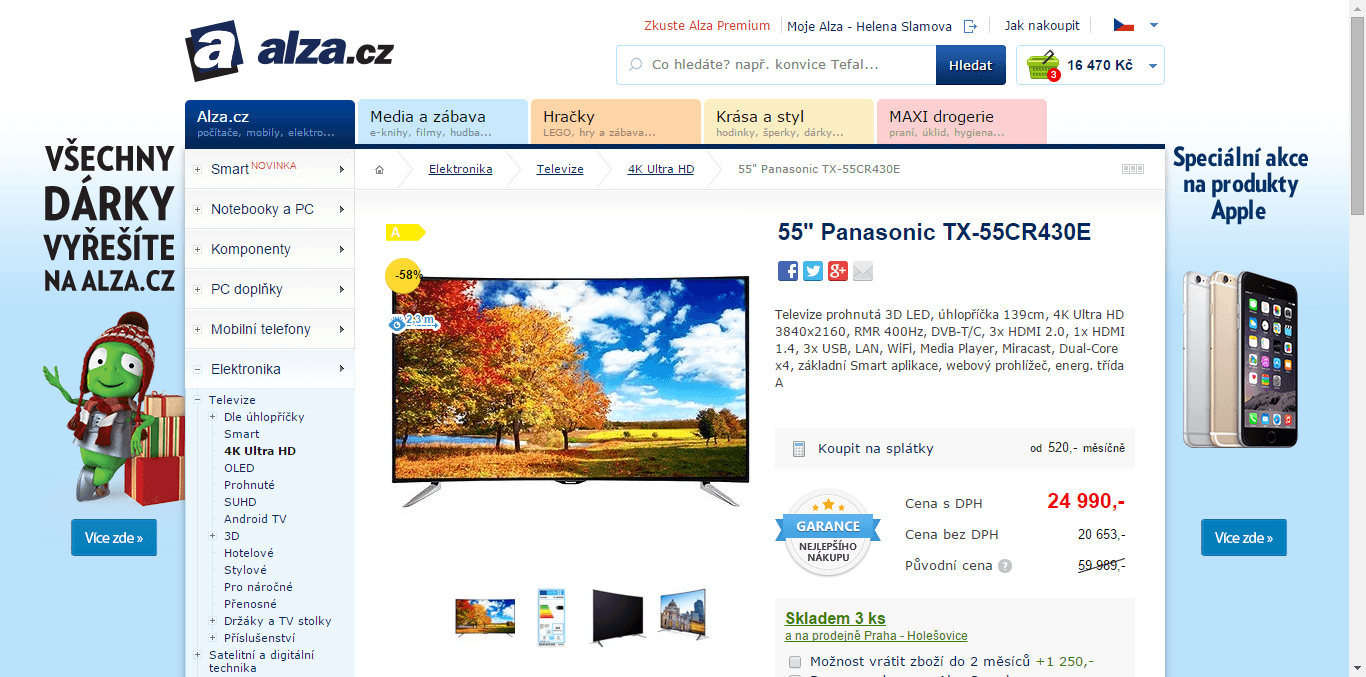 Prohnutá, Ultra HD, Smart, 3D, 140 cm, Panasonic