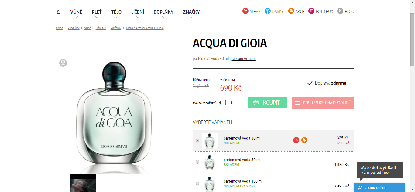 Parfémy za 690, např. Armani Acqua Di Gioia