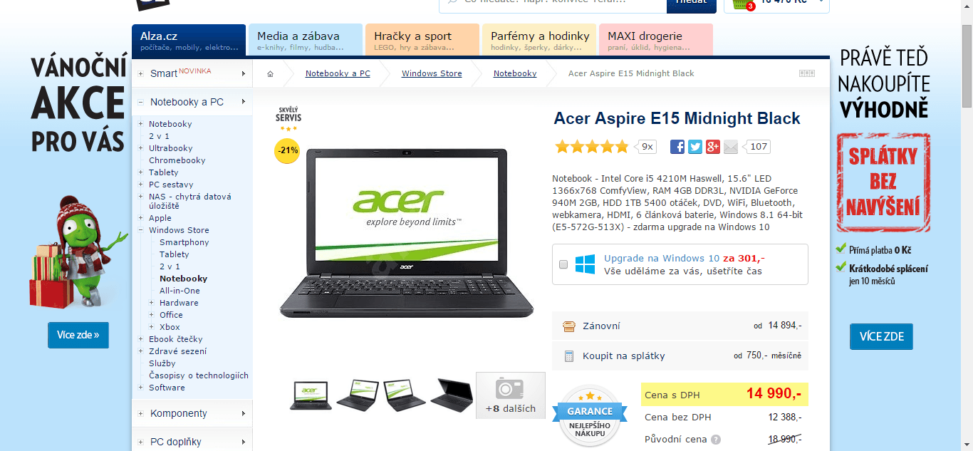 Acer, i5, až 3,2GHz, 4GB RAM, 2GB NVIDIA, 15,6"