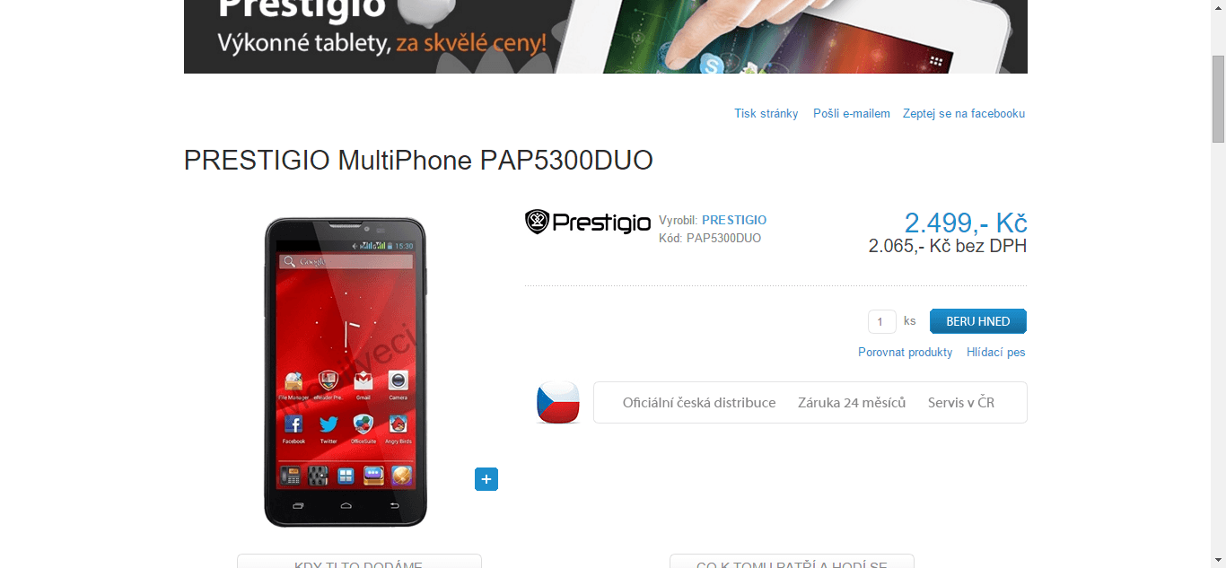 Prestigio 5300, 4x 1,2GHz, 1GB RAM, 5,3"