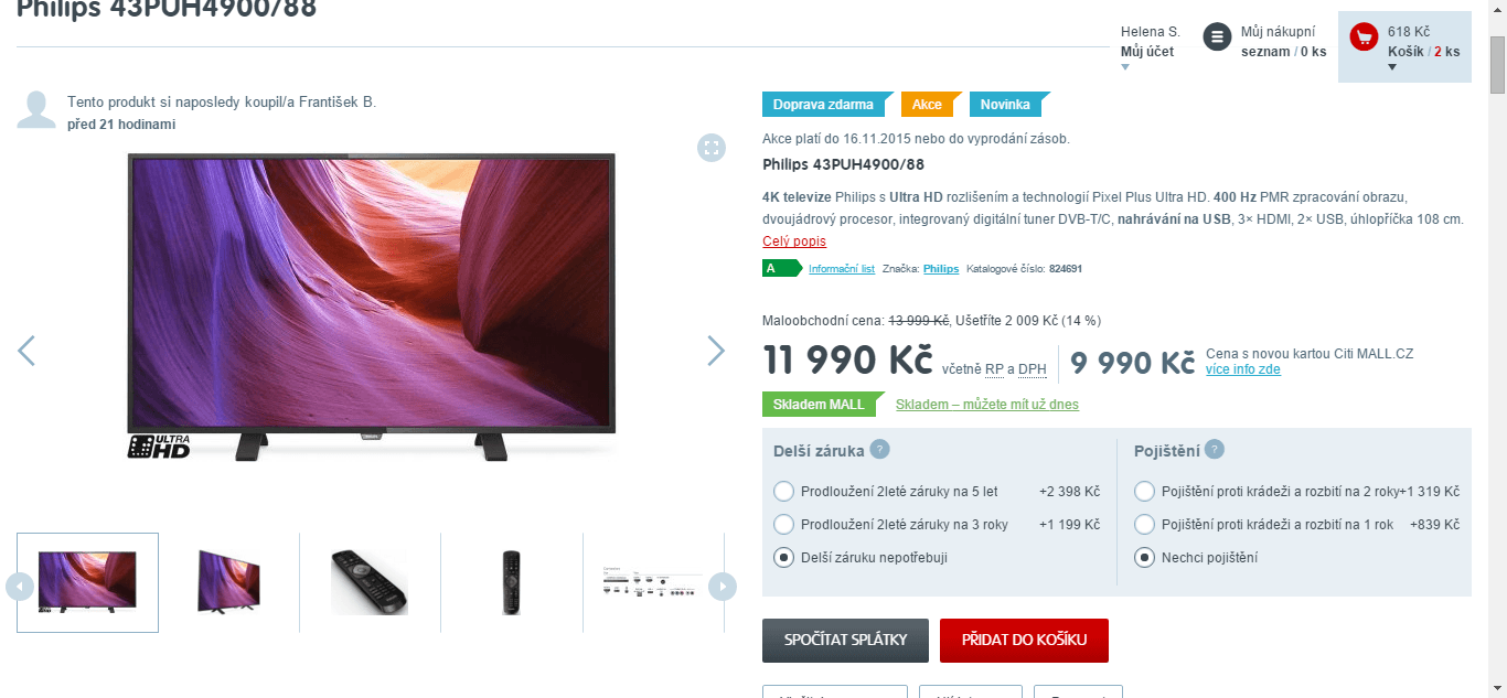 Ultra HD - 4K, LED, 108 cm, Philips