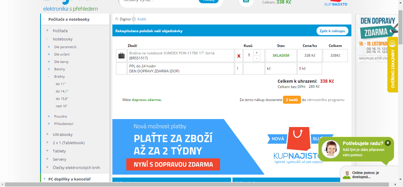 Brašna Sumdex na 17" notebook